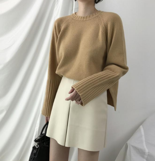 A line slit leather mini skirt 3color Casual desig