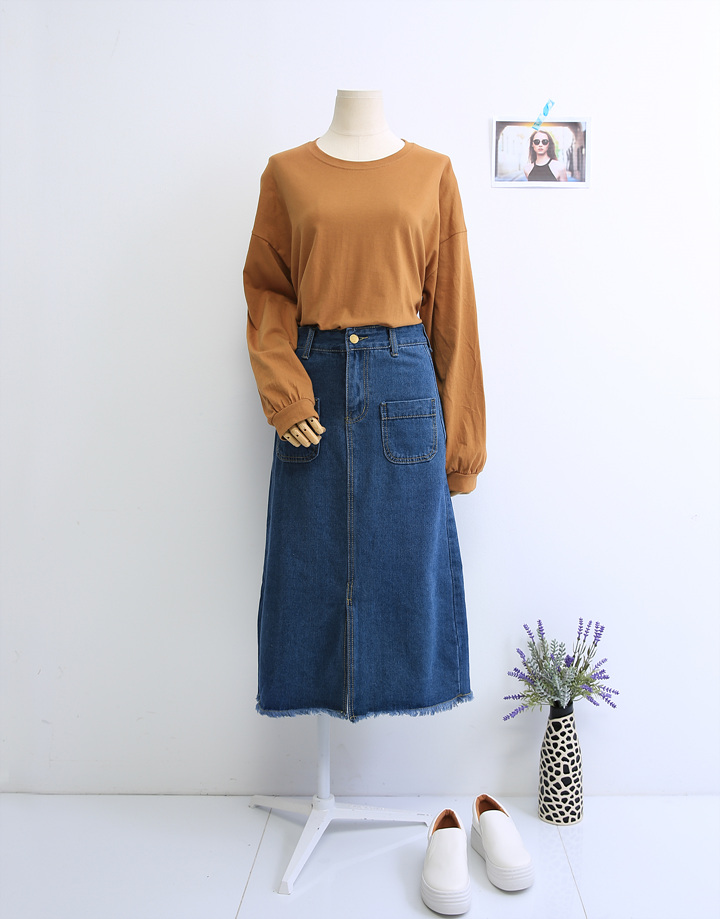 Denim Skirt Long Pocket Front Chinchilla 2 Color S