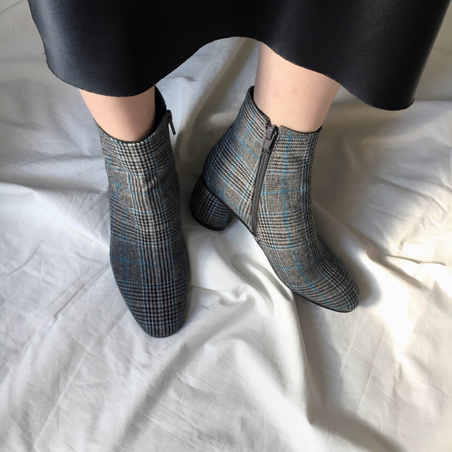 Brit Check Ankle Boots Midsole Suede Angle Round N