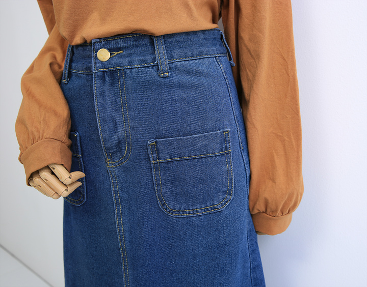 Denim Skirt Long Pocket Front Chinchilla 2 Color S