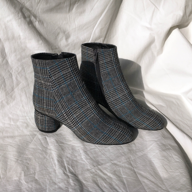 Brit Check Ankle Boots Midsole Suede Angle Round N