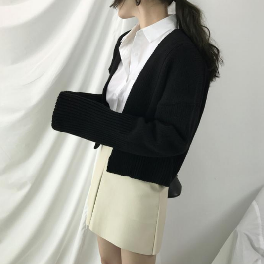 A line slit leather mini skirt 3color Casual desig