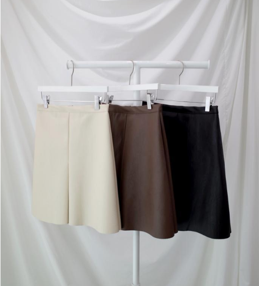 A line slit leather mini skirt 3color Casual desig