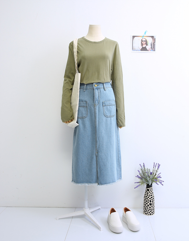 Denim Skirt Long Pocket Front Chinchilla 2 Color S