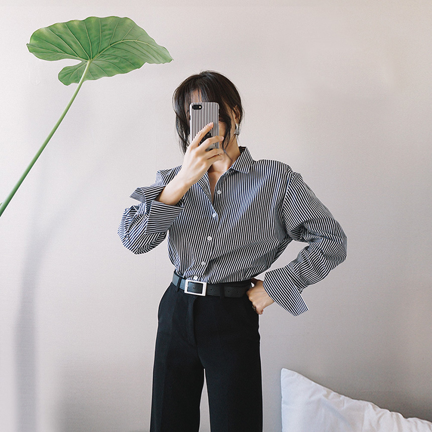 Loose-fit striped cuff -s-shirt Women's Fall Fa