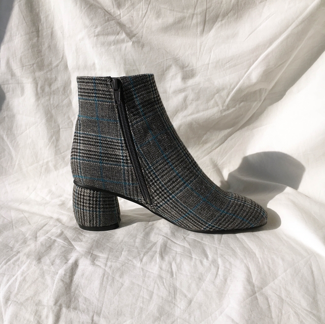 Brit Check Ankle Boots Midsole Suede Angle Round N