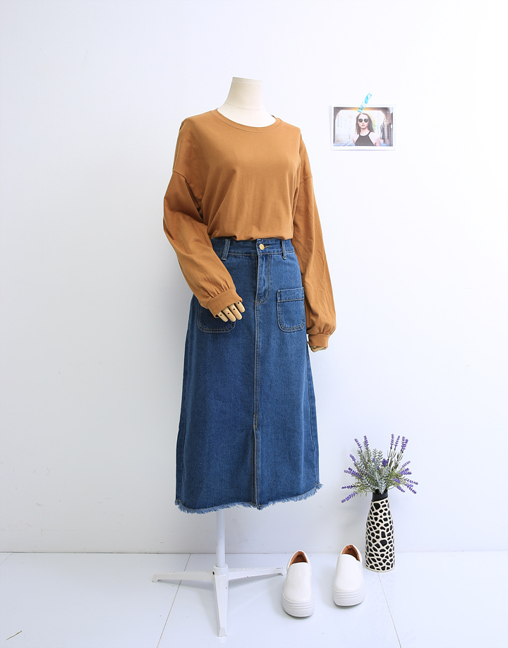 Denim Skirt Long Pocket Front Chinchilla 2 Color S