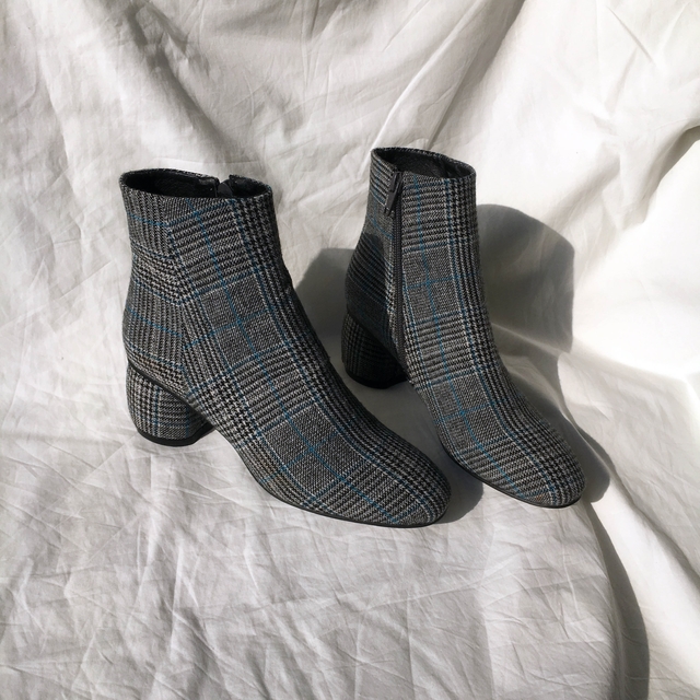 Brit Check Ankle Boots Midsole Suede Angle Round N