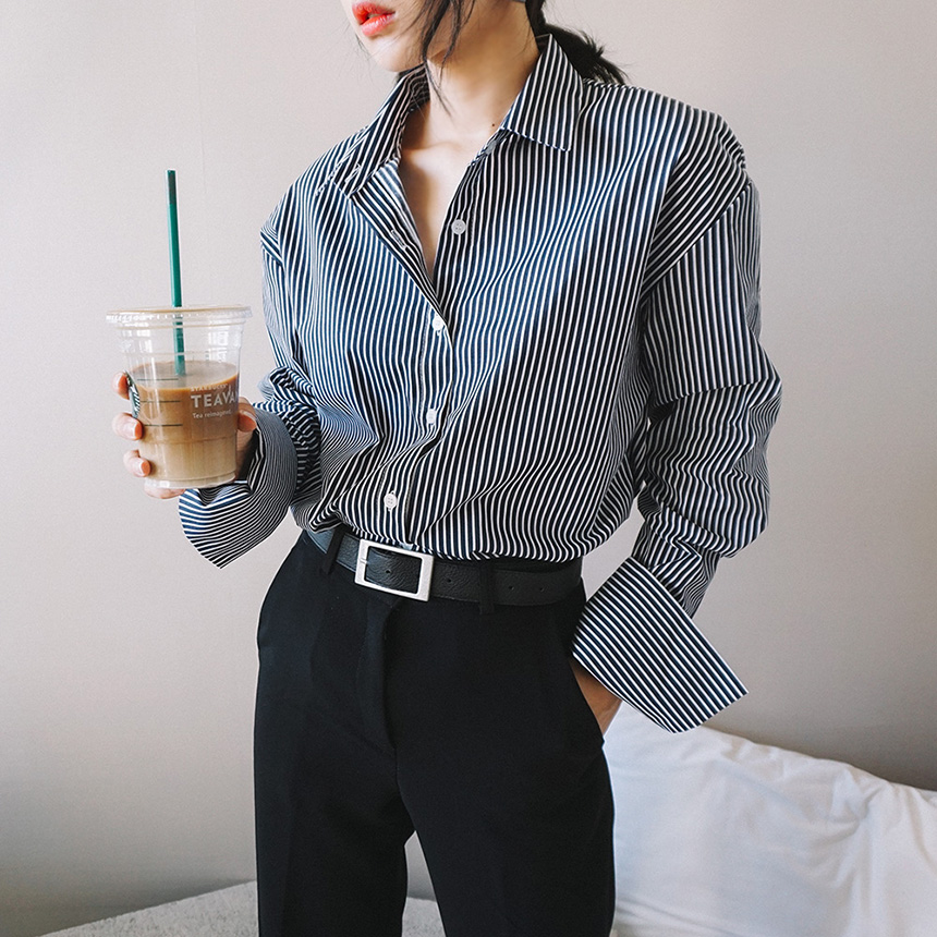 Loose-fit striped cuff -s-shirt Women's Fall Fa