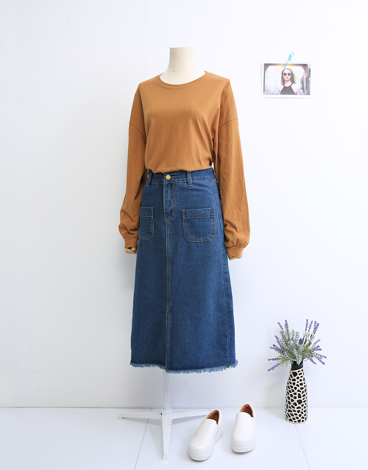 Denim Skirt Long Pocket Front Chinchilla 2 Color S