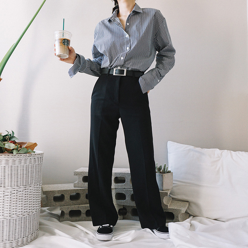 Loose-fit striped cuff -s-shirt Women's Fall Fa