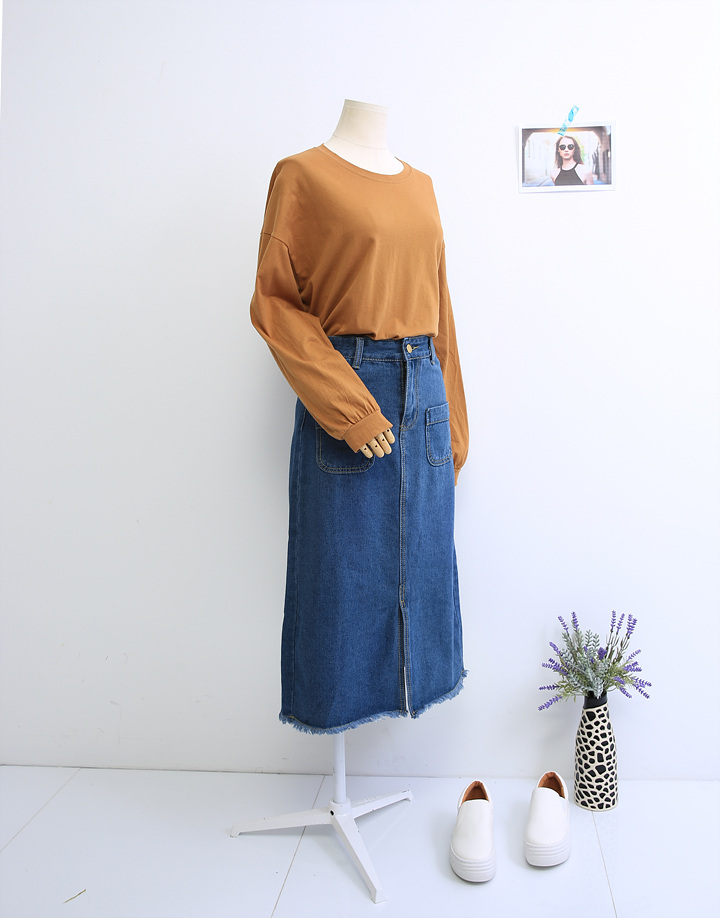 Denim Skirt Long Pocket Front Chinchilla 2 Color S