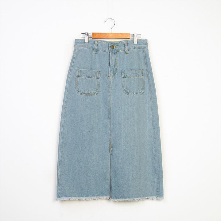 Denim Skirt Long Pocket Front Chinchilla 2 Color S