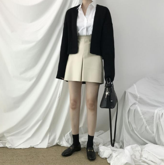 A line slit leather mini skirt 3color Casual desig