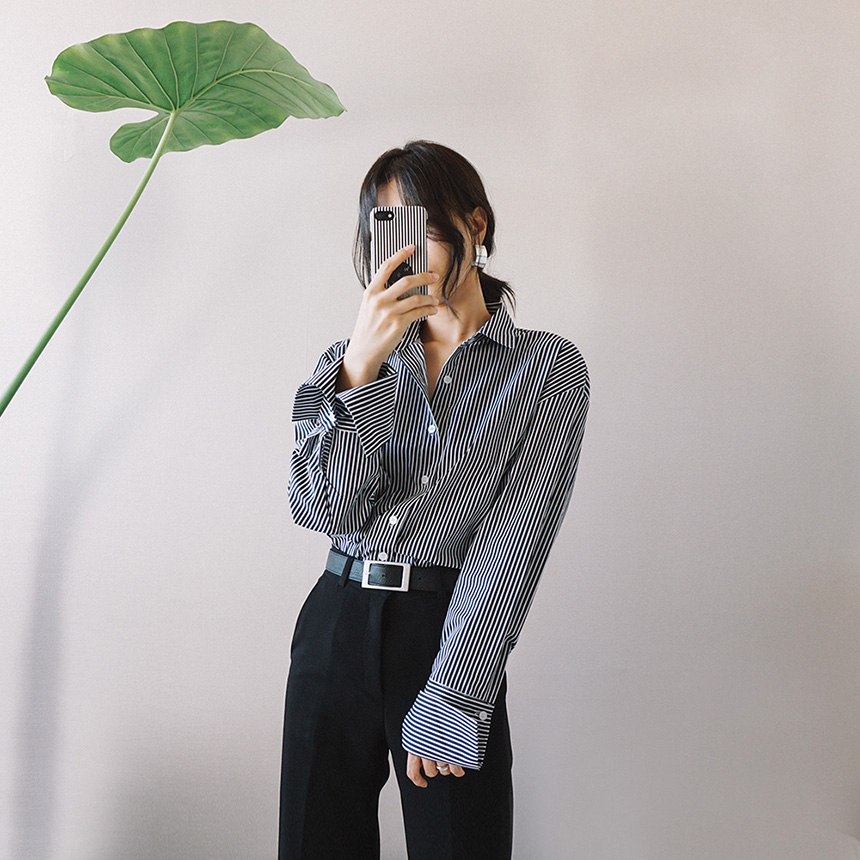 Loose-fit striped cuff -s-shirt Women's Fall Fa