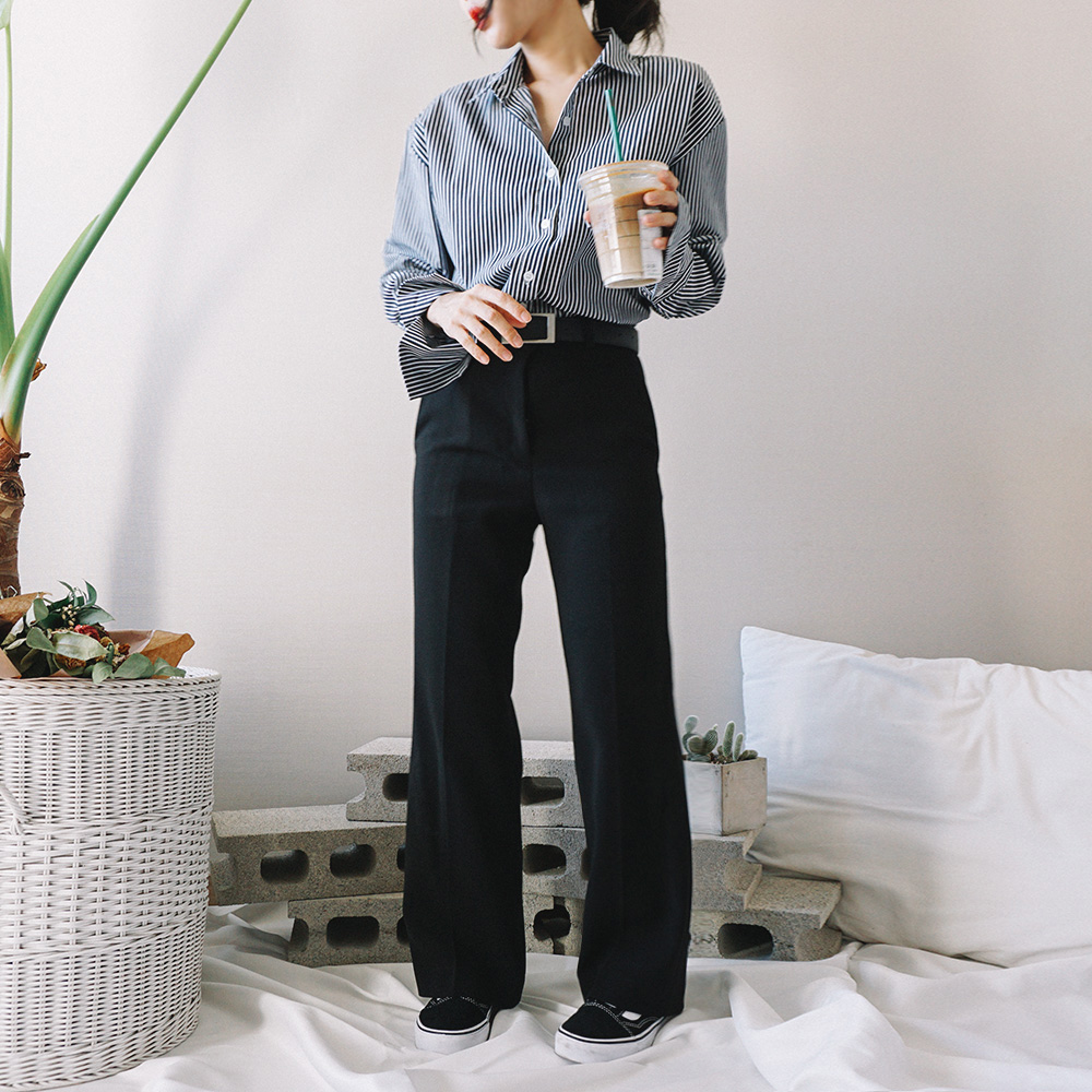 Loose-fit striped cuff -s-shirt Women's Fall Fa