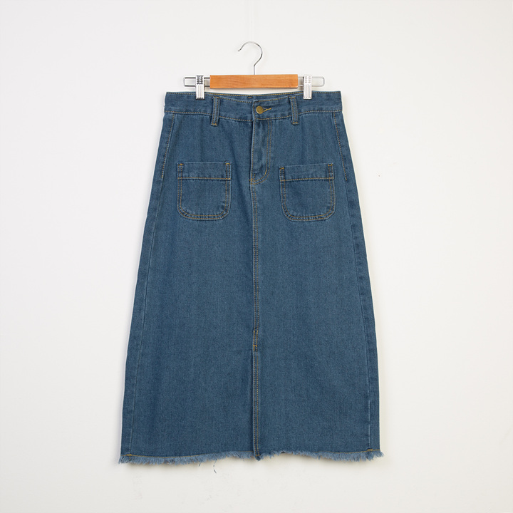 Denim Skirt Long Pocket Front Chinchilla 2 Color S