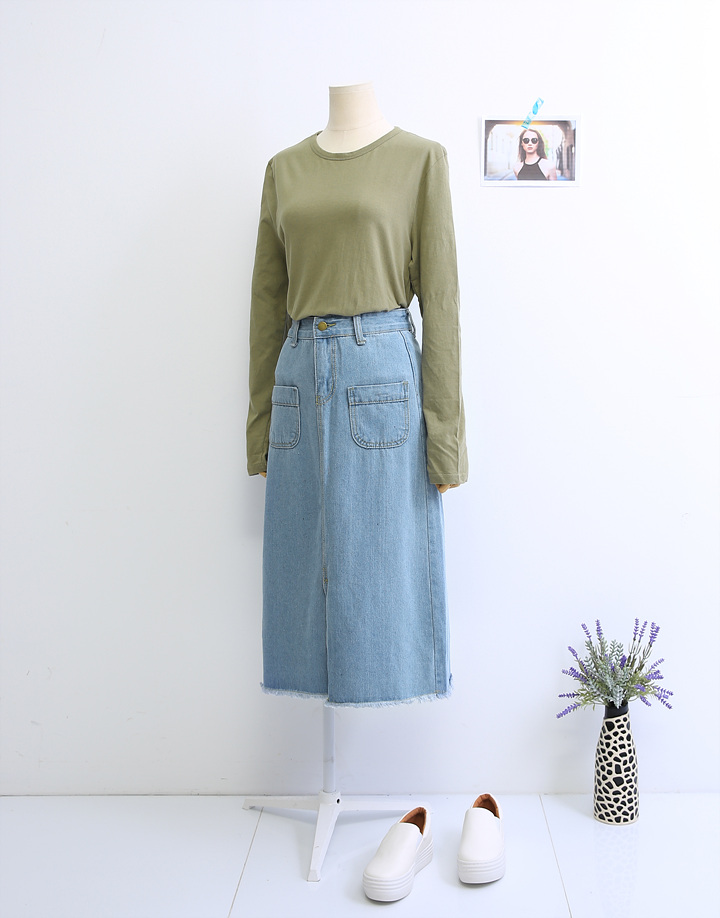 Denim Skirt Long Pocket Front Chinchilla 2 Color S