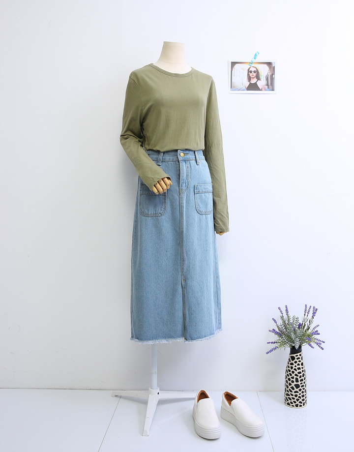Denim Skirt Long Pocket Front Chinchilla 2 Color S