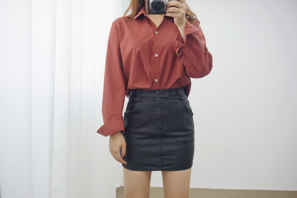 Simple A-Line Coat Miniskirt Leather Ladder Winter
