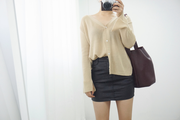 Simple A-Line Coat Miniskirt Leather Ladder Winter