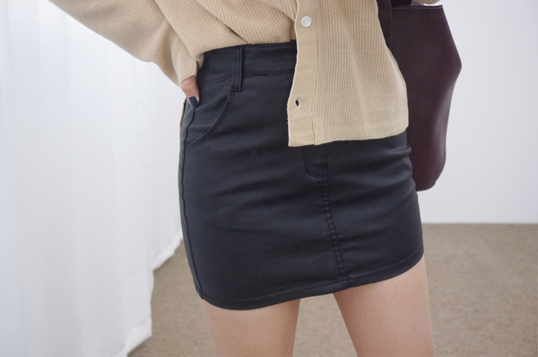 Simple A-Line Coat Miniskirt Leather Ladder Winter