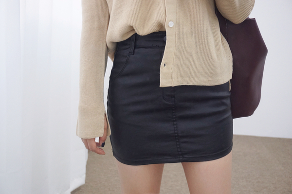 Simple A-Line Coat Miniskirt Leather Ladder Winter