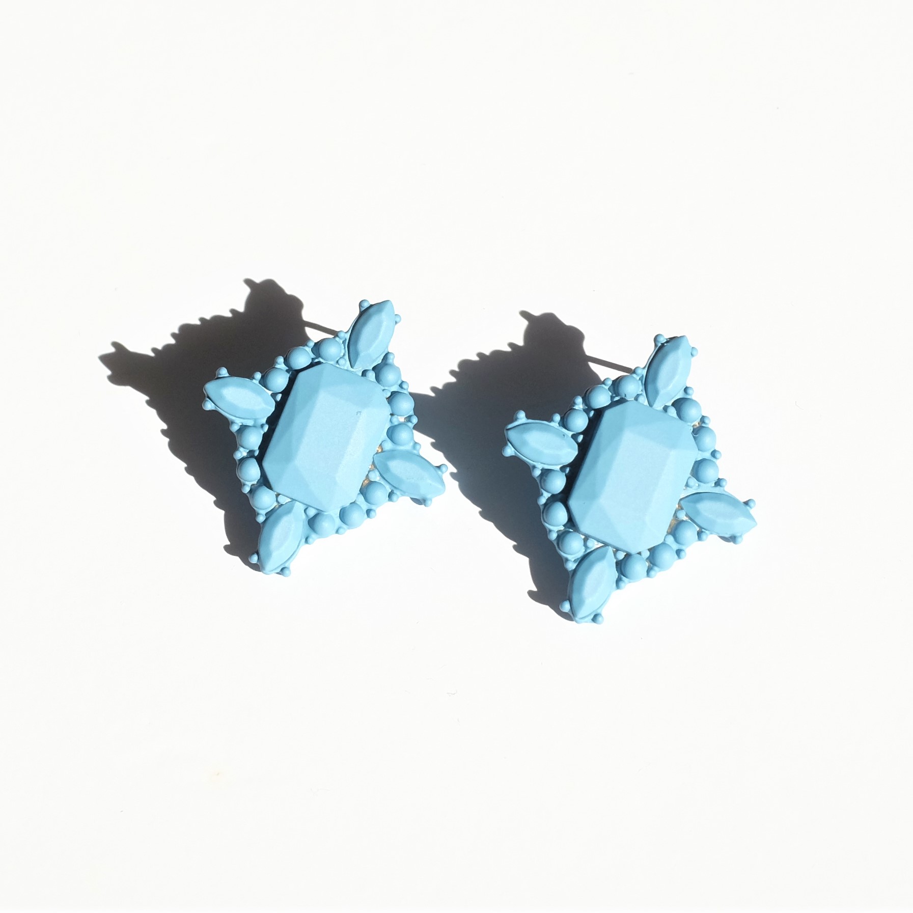 Color coated diamond rhinestone earrings blue poli