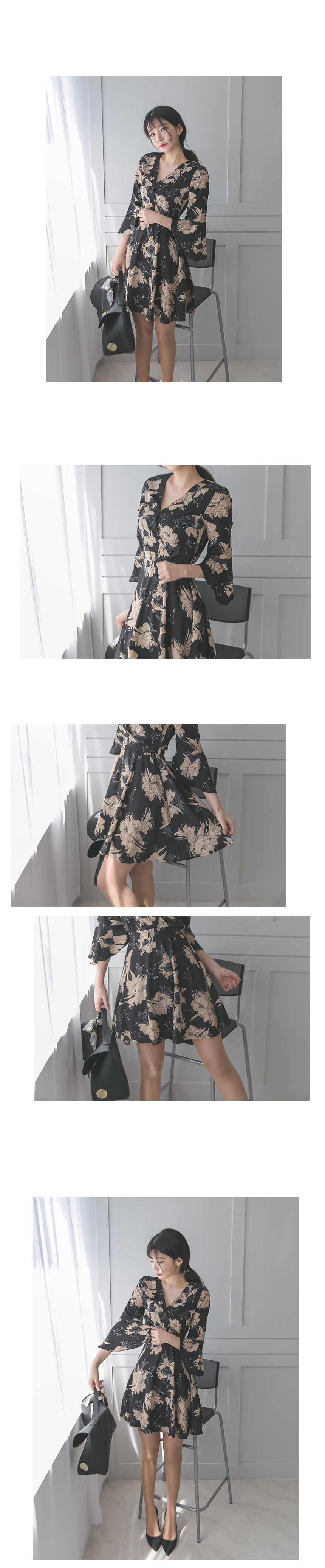 New Women Dress Autumn goddess V neck flower dress