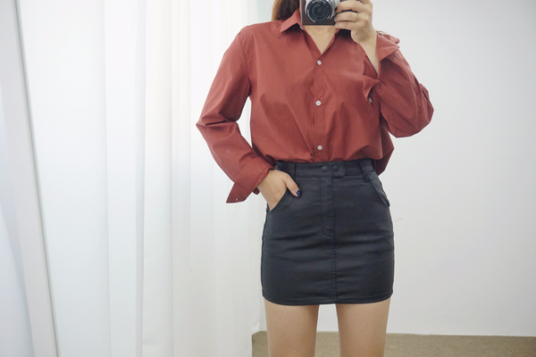 Simple A-Line Coat Miniskirt Leather Ladder Winter