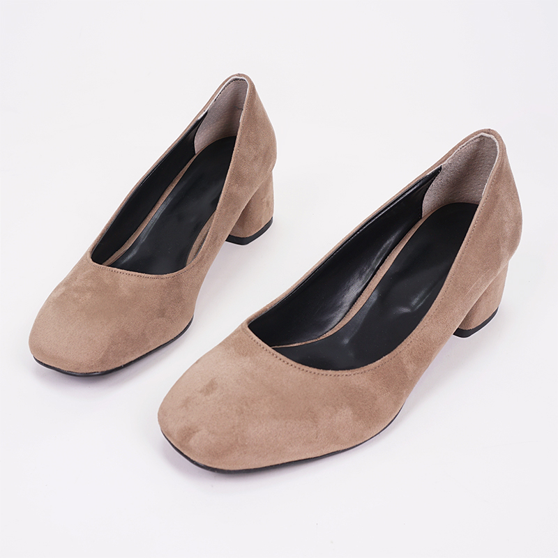 Suede Square Nose Tongue Middle Hill Foot Comforta