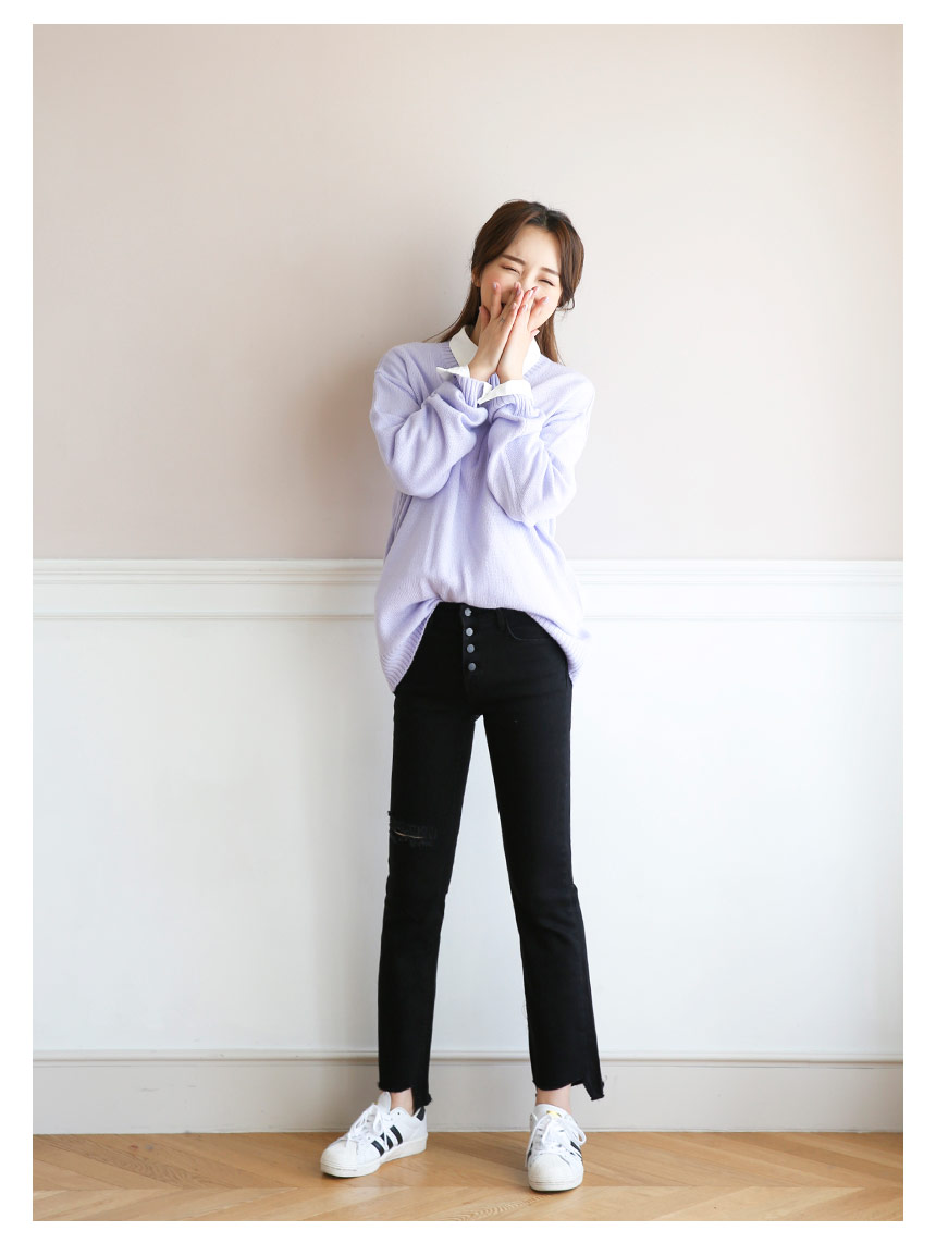 Women Jeans Pants For Button Semi-Boots Cut Pants 