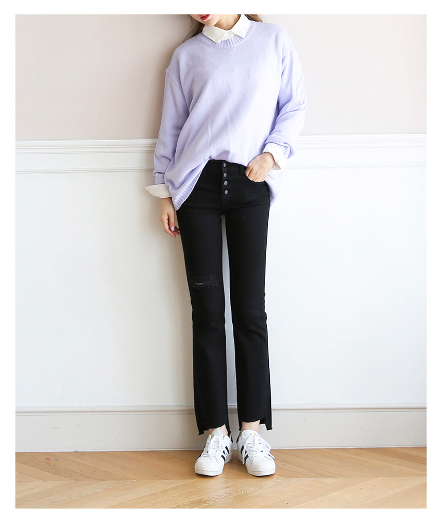 Women Jeans Pants For Button Semi-Boots Cut Pants 