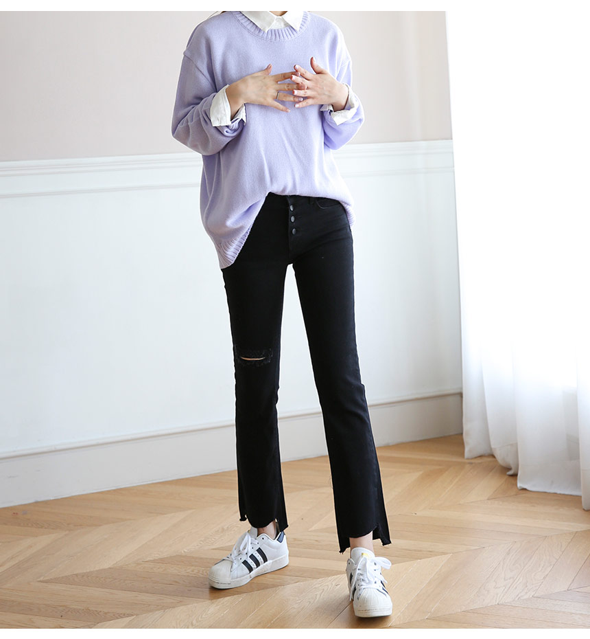 Women Jeans Pants For Button Semi-Boots Cut Pants 