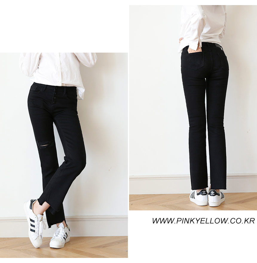 Women Jeans Pants For Button Semi-Boots Cut Pants 