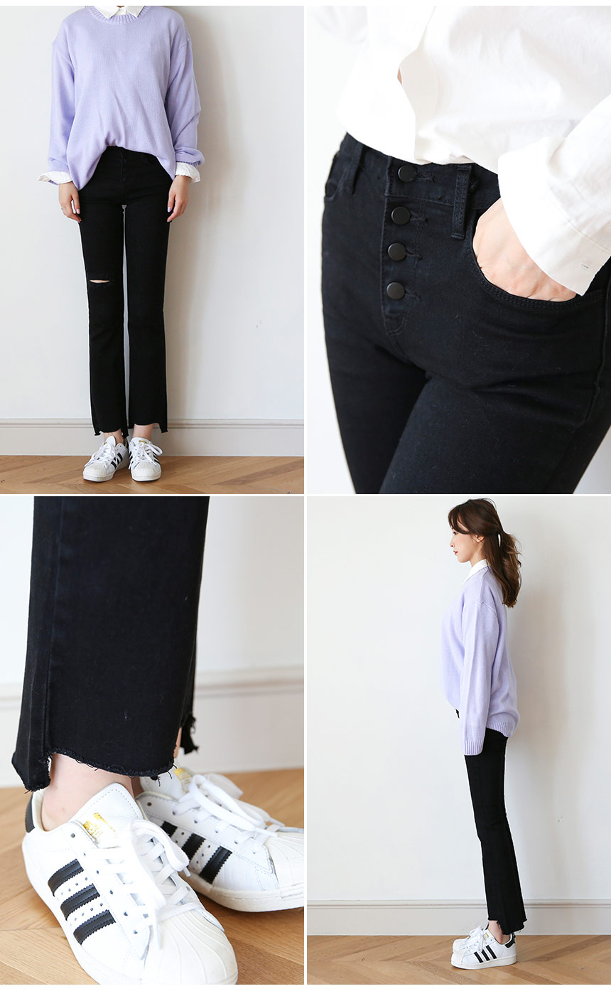 Women Jeans Pants For Button Semi-Boots Cut Pants 