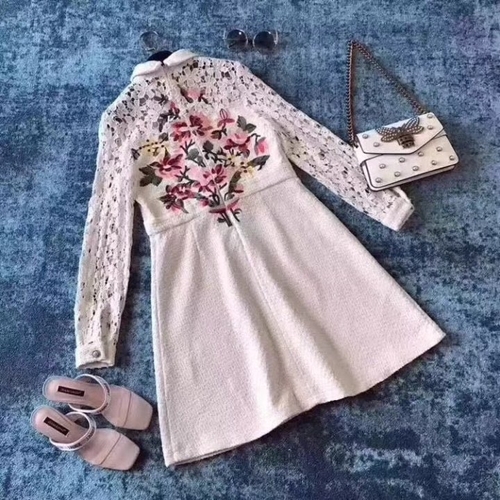 New Women Dress Imported GG Flower Embroidery Twee
