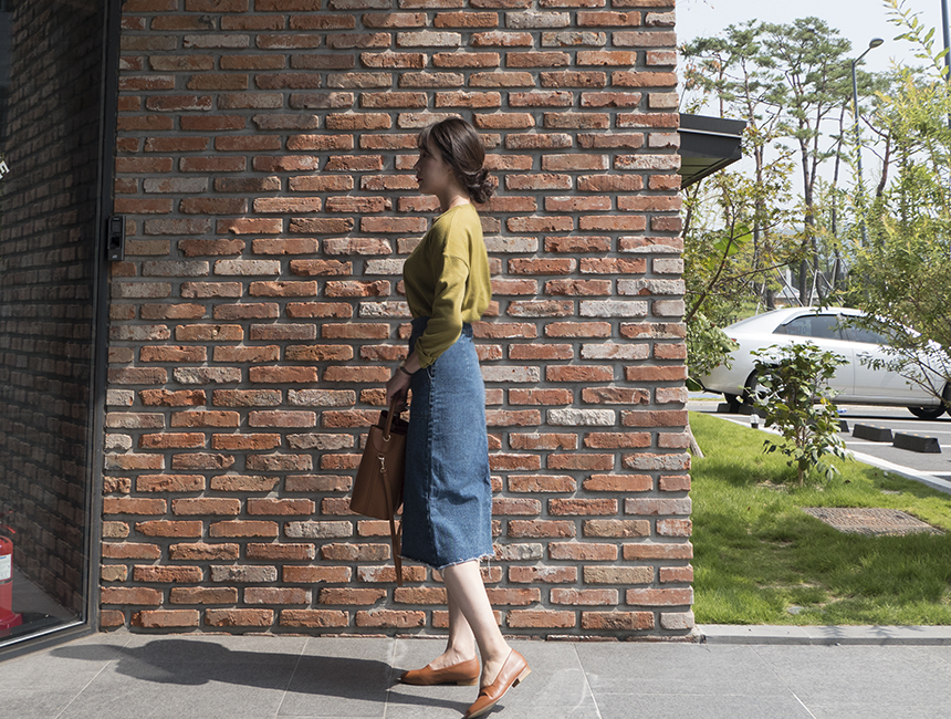 H line front denim denim skirt h long