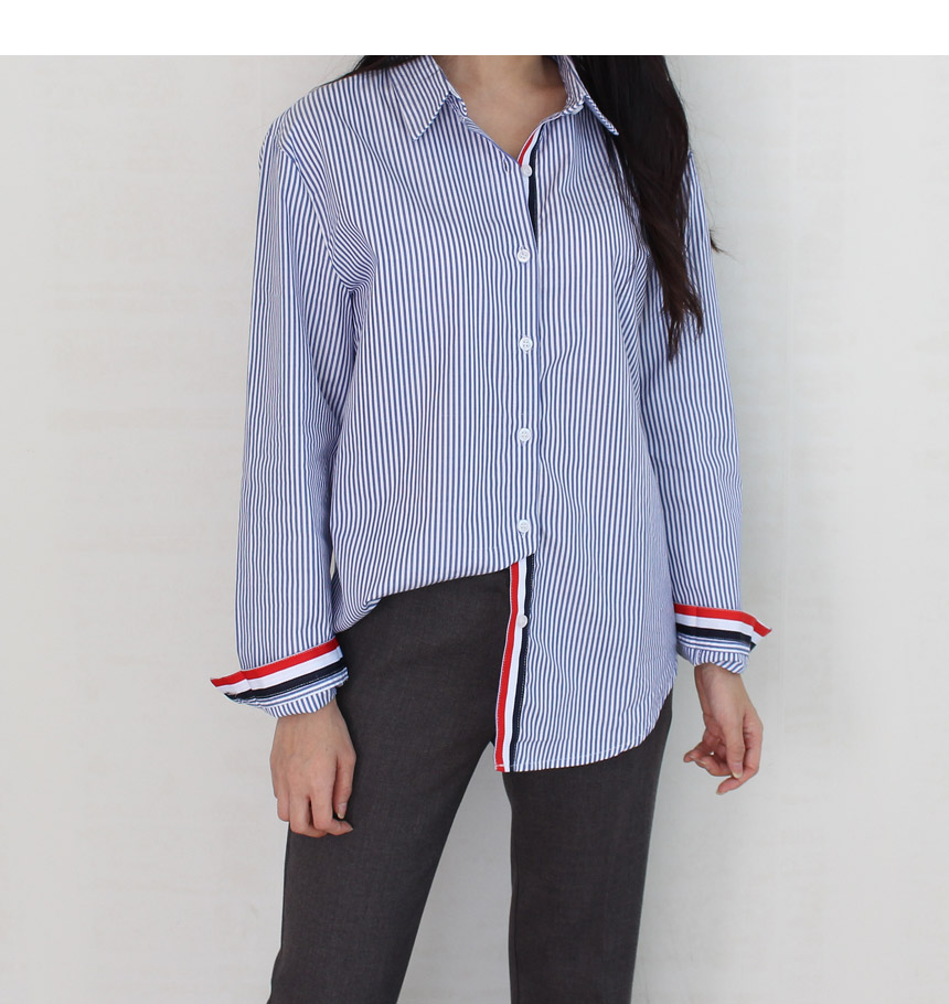 Tom Striped Shirts Blouse Rouge Pitch Collar Blue 