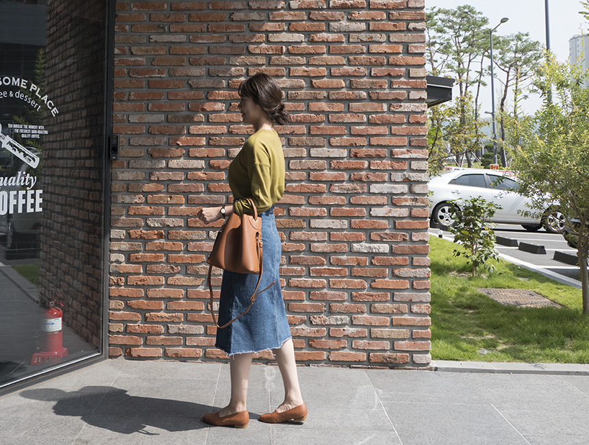 H line front denim denim skirt h long