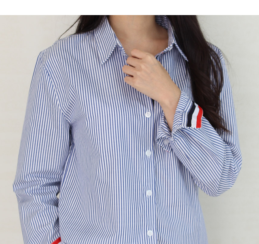 Tom Striped Shirts Blouse Rouge Pitch Collar Blue 