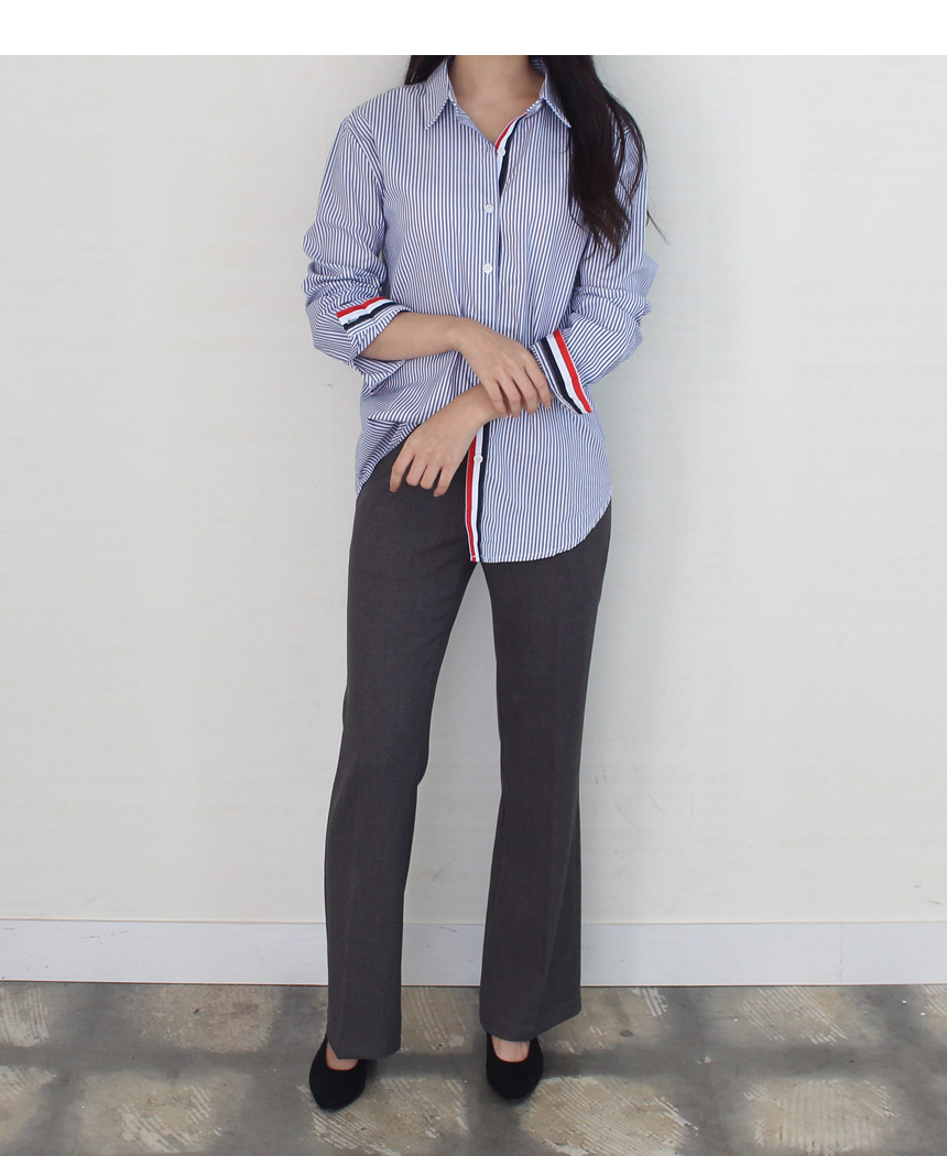 Tom Striped Shirts Blouse Rouge Pitch Collar Blue 