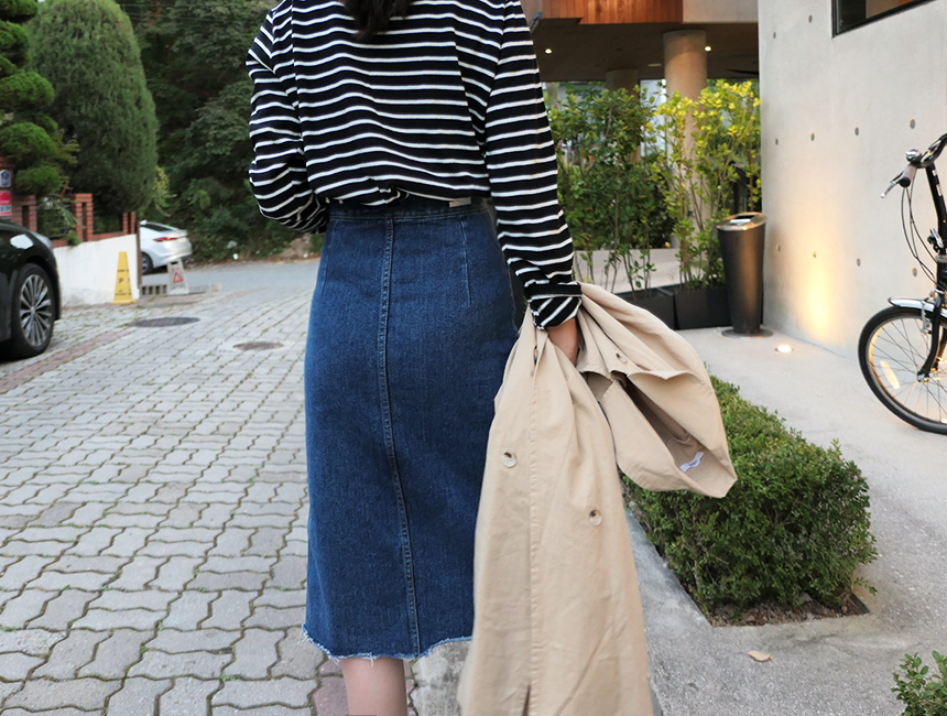 H line front denim denim skirt h long