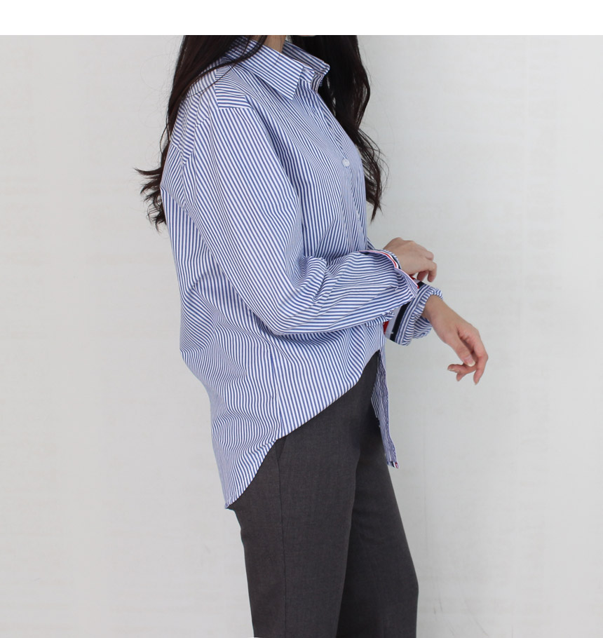 Tom Striped Shirts Blouse Rouge Pitch Collar Blue 