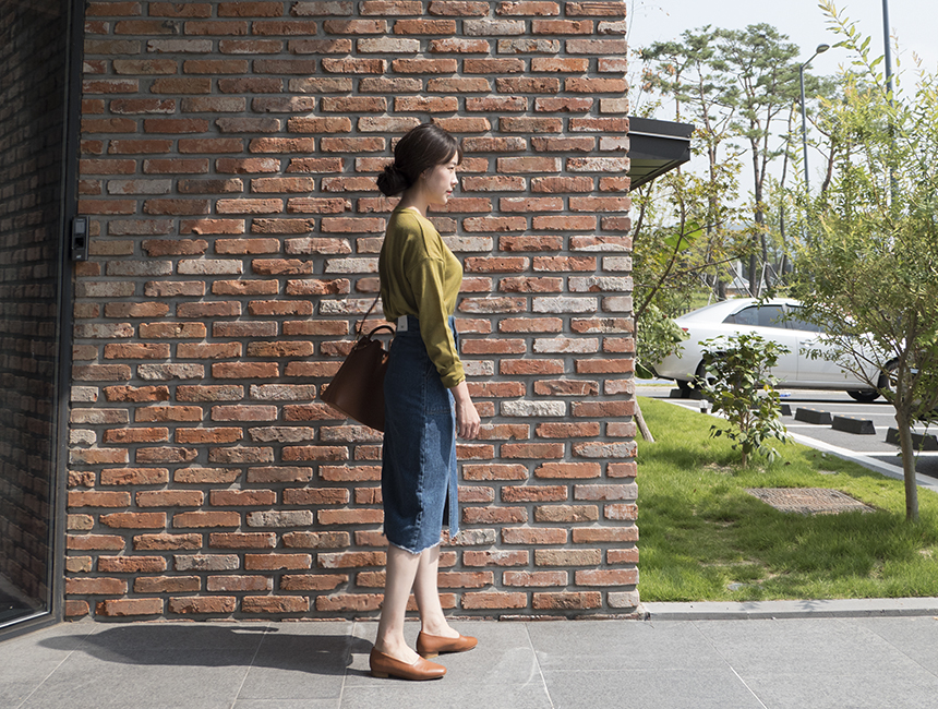 H line front denim denim skirt h long