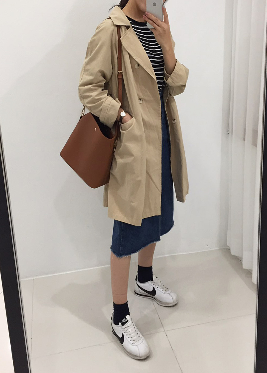 H line front denim denim skirt h long