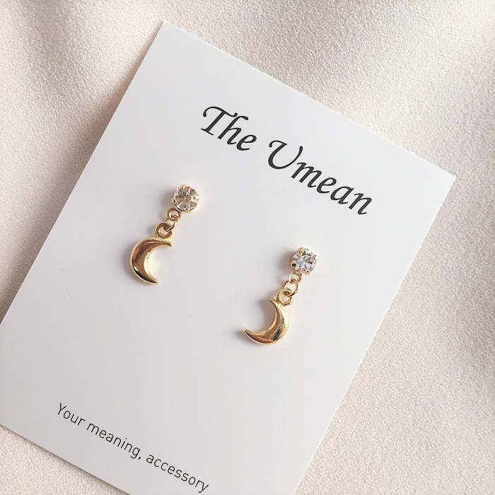 Daily mini moon earrings, cute handmade female stu