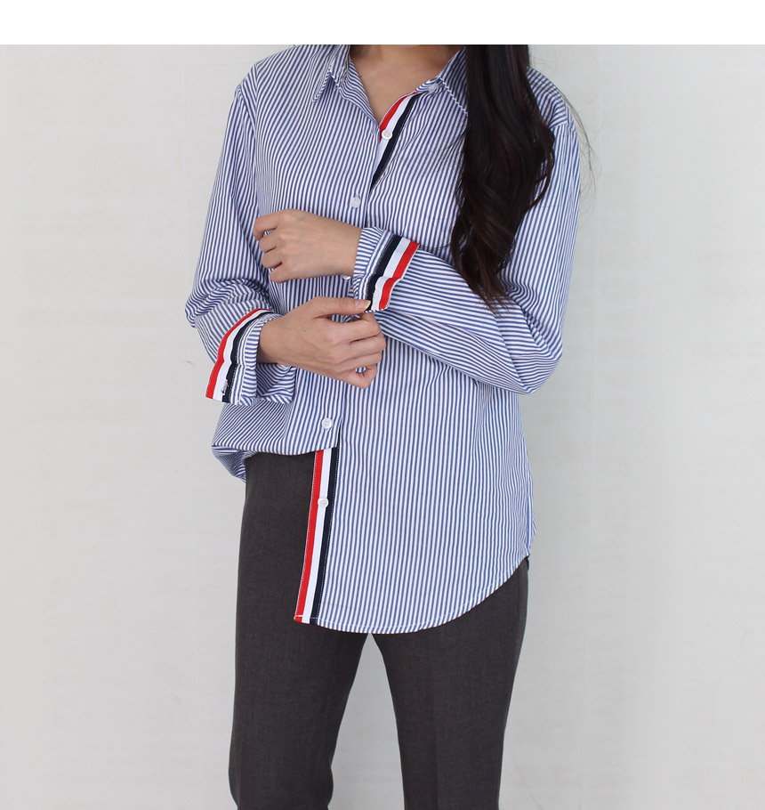 Tom Striped Shirts Blouse Rouge Pitch Collar Blue 