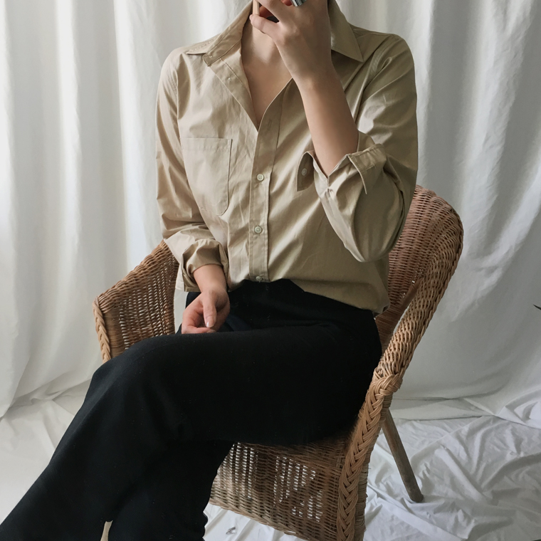 Free shipping long sleeve loose-fitting basic cott