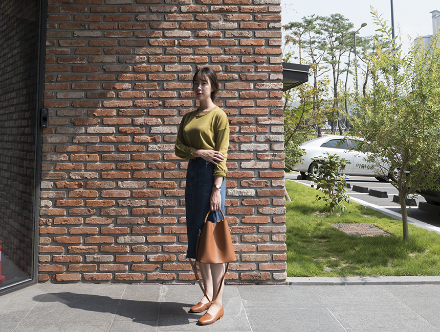 H line front denim denim skirt h long